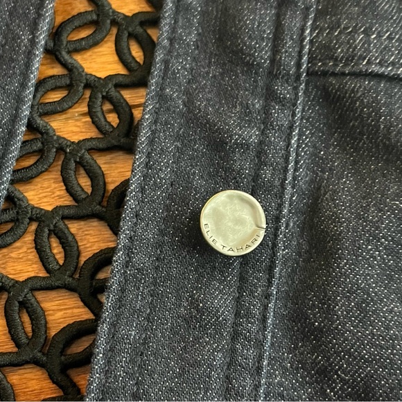 Elie Tahari Esperanza Embroidered Lace-Back Denim Jacket, Blue size M - Picture 11 of 11